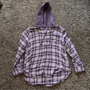 American Eagle | Purple Plaid Flannel with Hood